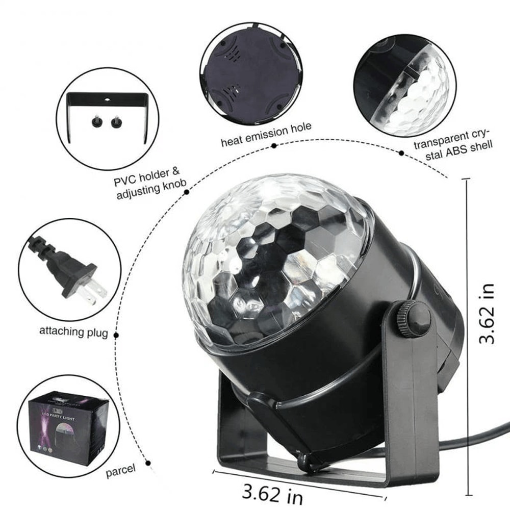 Premium LED Sound Activated Disco Ball Light With Remote Control Party Lights 15