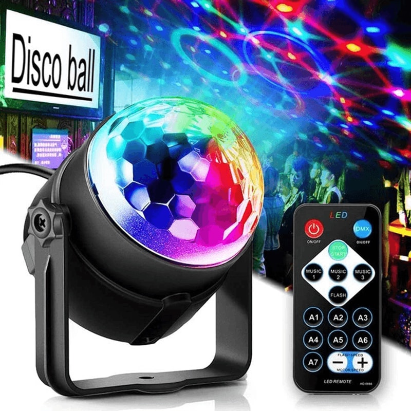 Premium LED Sound Activated Disco Ball Light With Remote Control Party Lights 16