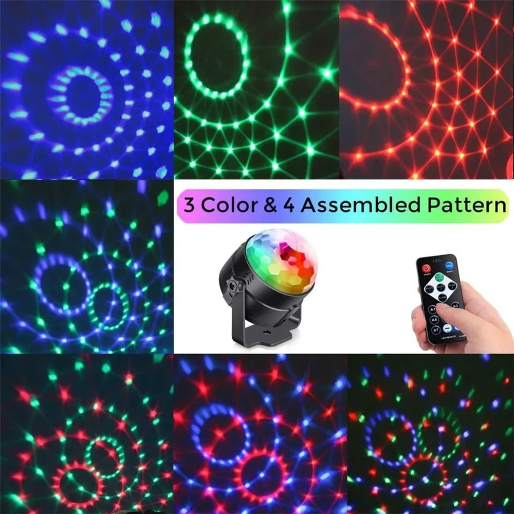 Premium LED Sound Activated Disco Ball Light With Remote Control Party Lights 10