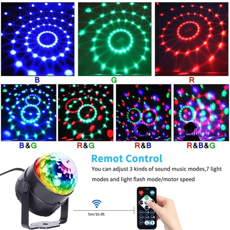 Premium LED Sound Activated Disco Ball Light With Remote Control Party Lights 8