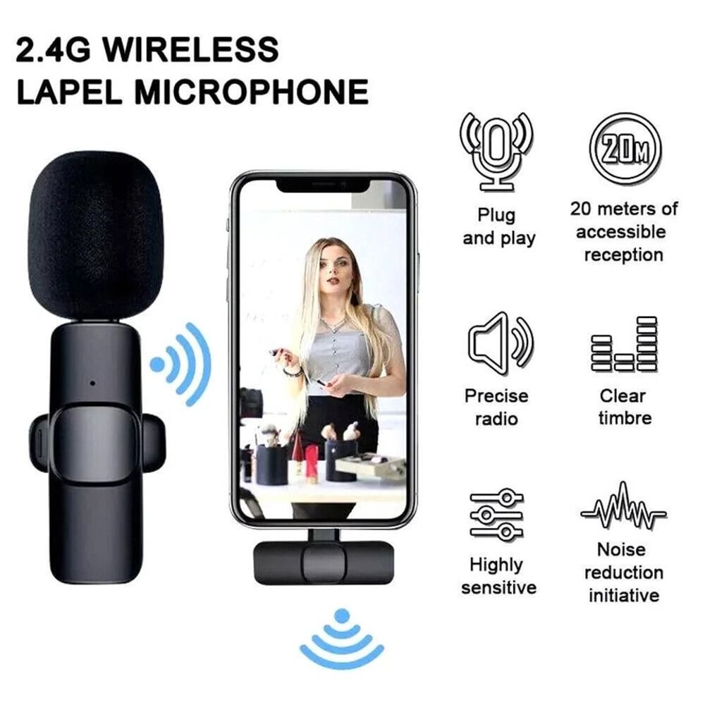 Wireless Lavalier Microphone For AndroidiPhone HighQuality PlugandPlay Audio Video Recording Mini