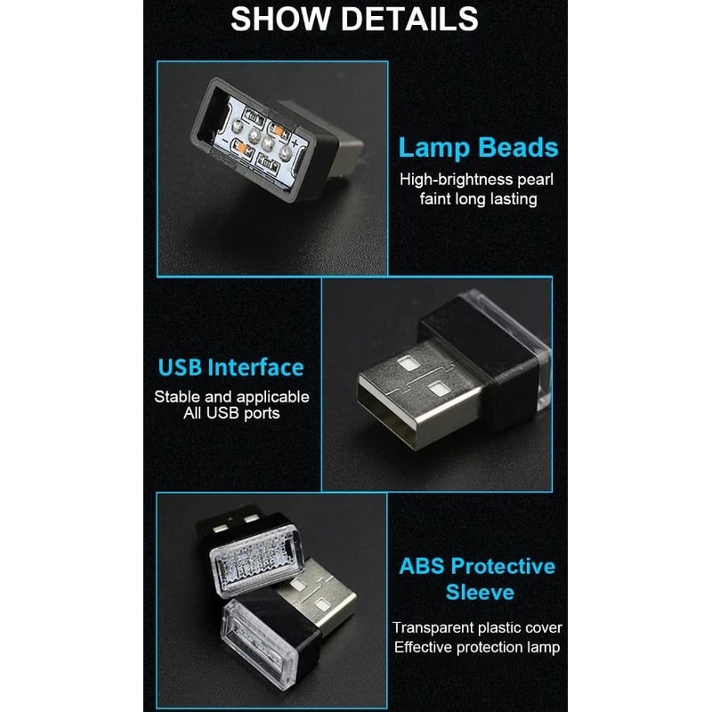 Mini Blue LED USB Car Interior Light Kit Neon Atmosphere Lamp For Cars Home USB Powered Ambient Li 3