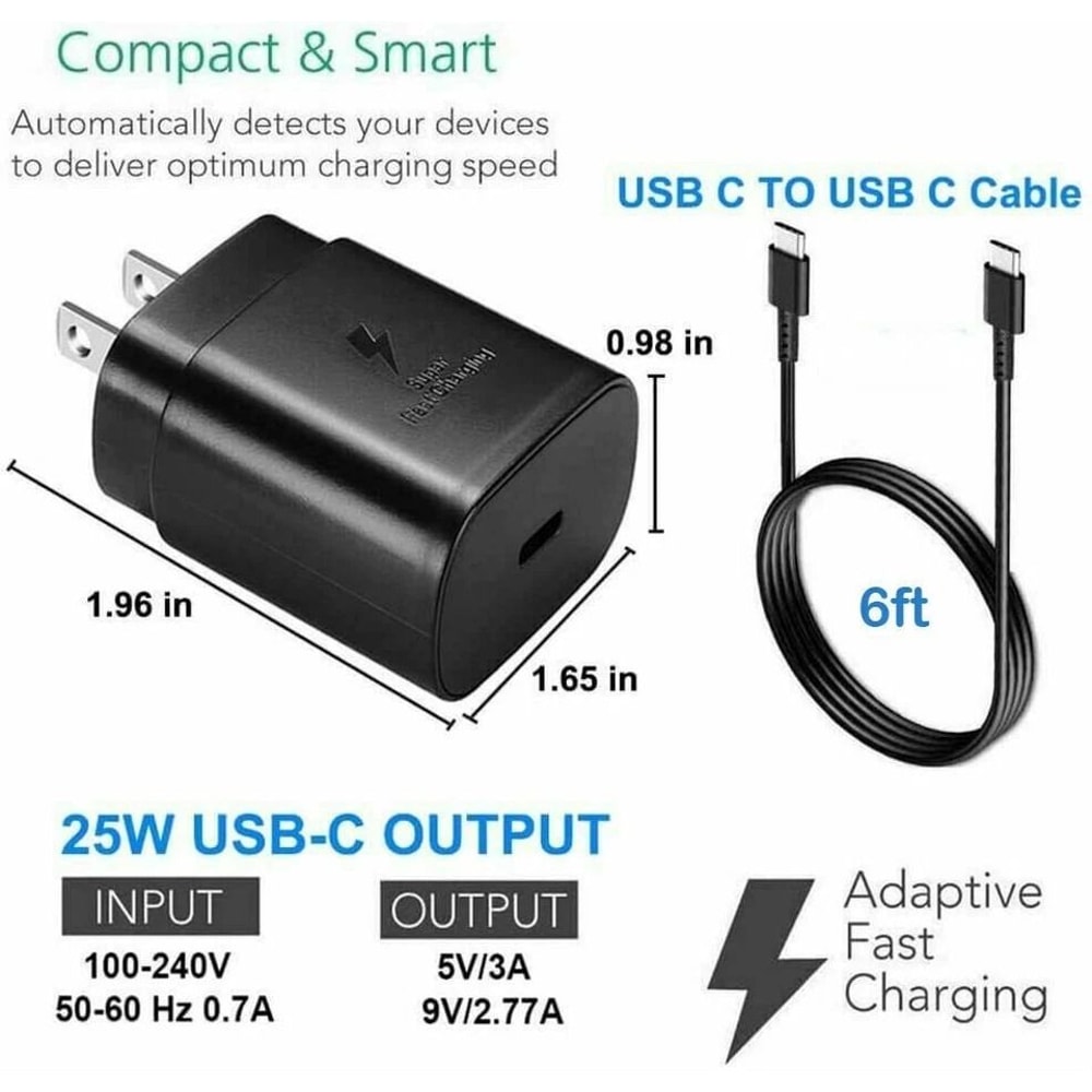 USB C Super Fast Wall Charger With Cable For Samsung Galaxy 3