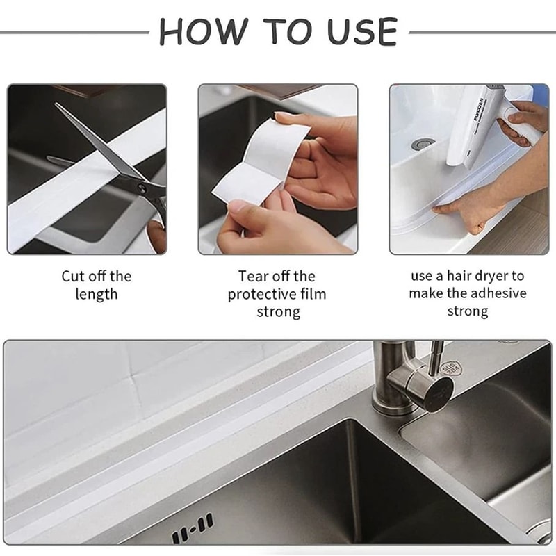PVC Self Adhesive Caulk Sealing Tape For Kitchen And Bathroom Walls Sinks And Toilets 10