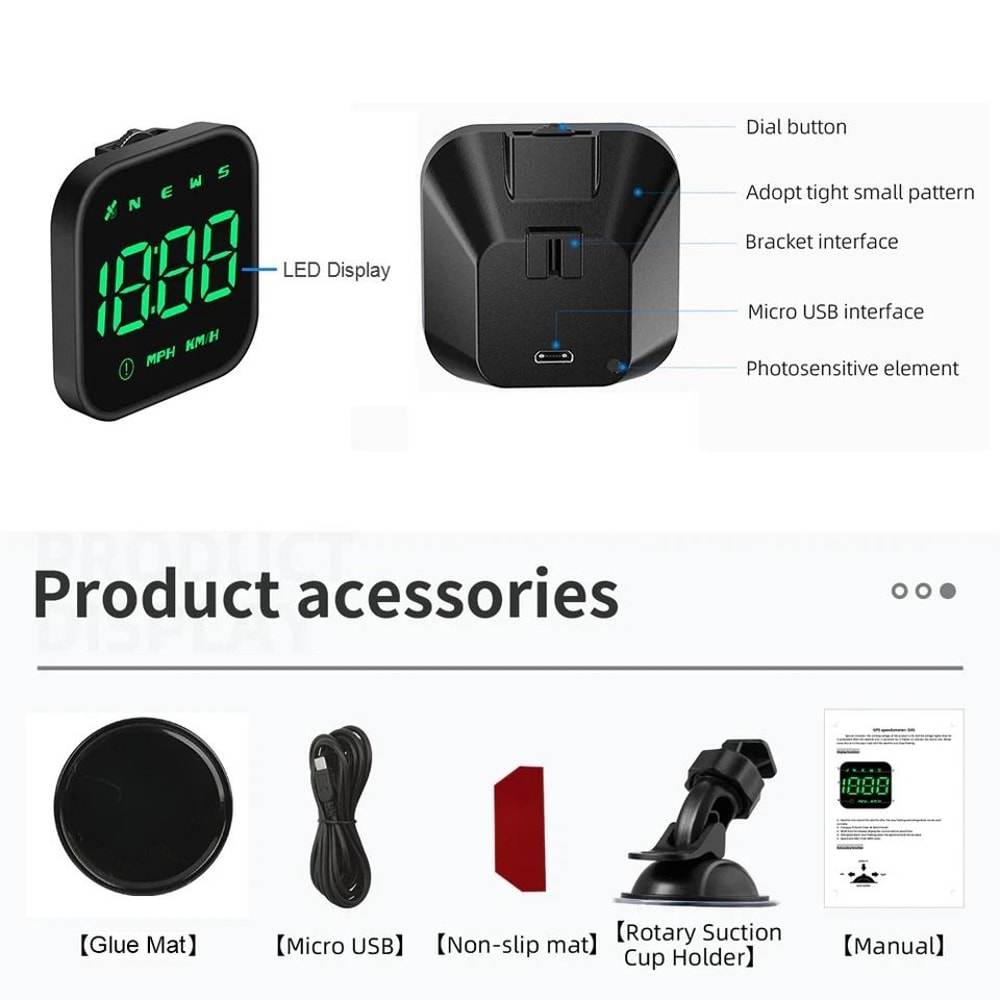 Digital Car HUD GPS Speedometer Head Up Display With Overspeed Alarm And Compass 6