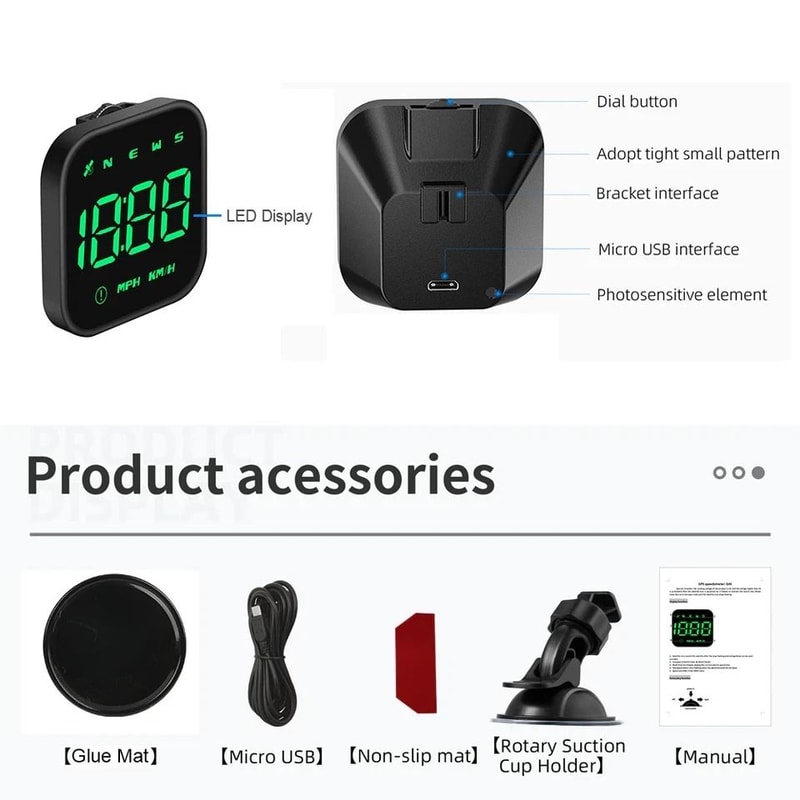 Digital Car HUD GPS Speedometer Head Up Display With Overspeed Alarm And Compass 6