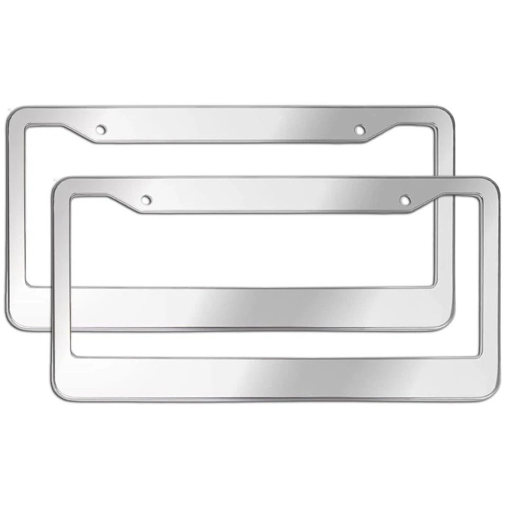 Stainless Steel Chrome License Plate Frame With Screw Caps Rustresistant Universal Fit 0
