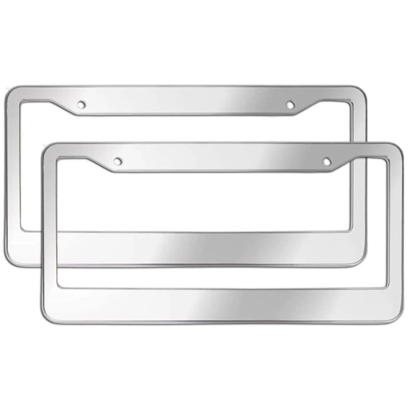 Stainless Steel Chrome License Plate Frame With Screw Caps Rustresistant Universal Fit 0