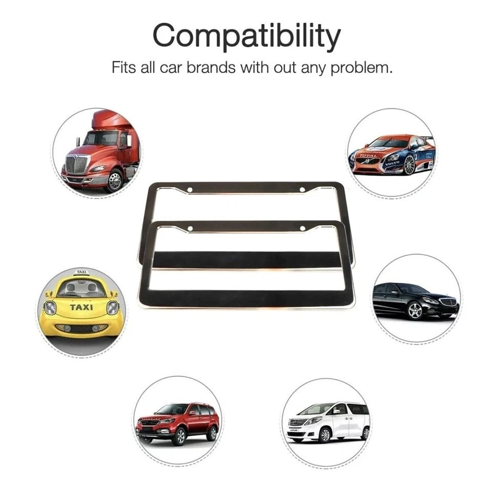 Stainless Steel Chrome License Plate Frame With Screw Caps Rustresistant Universal Fit 8