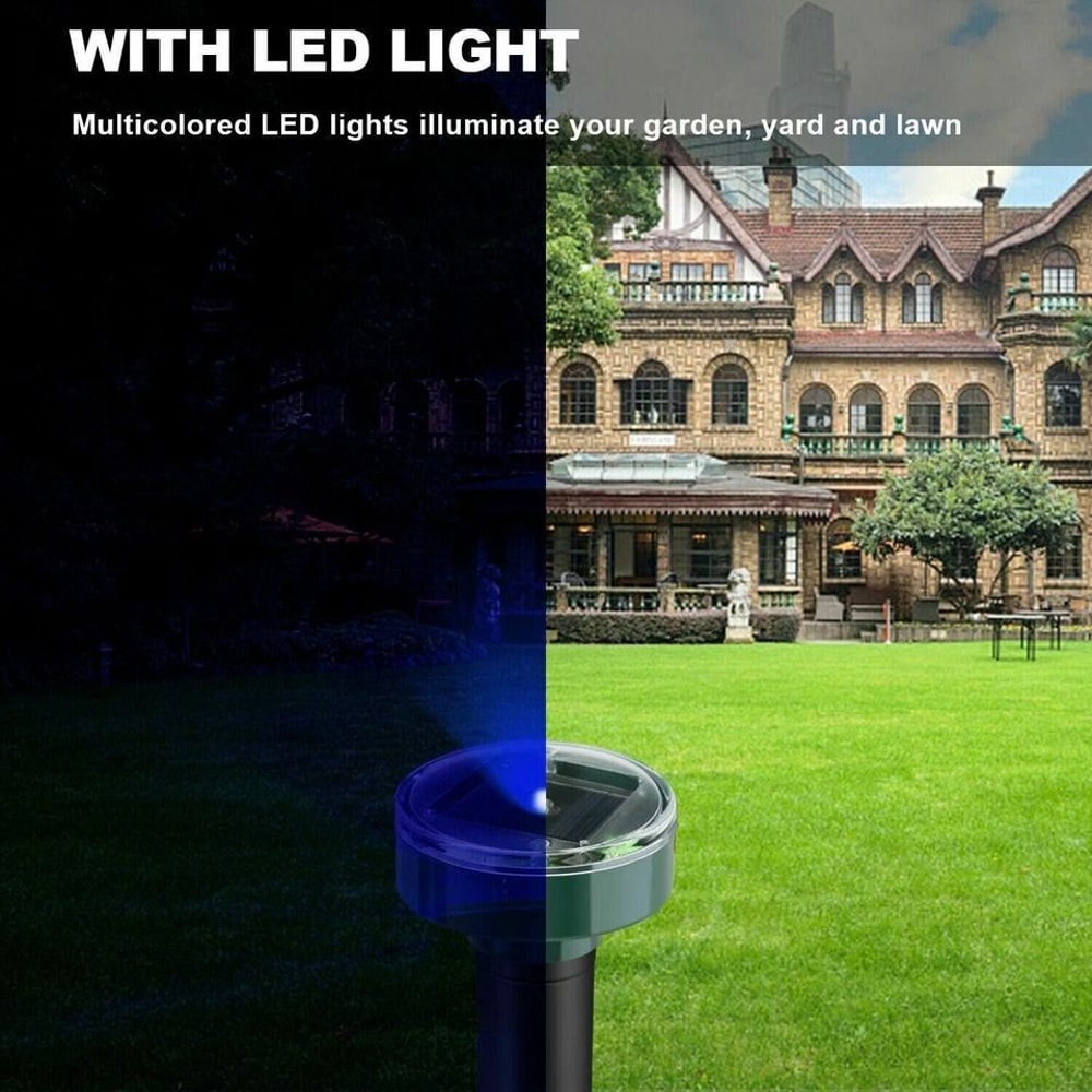 SolarPowered Ultrasonic Pest Repeller With LED Lights Mice Mole Gopher Snake Deterrent 4