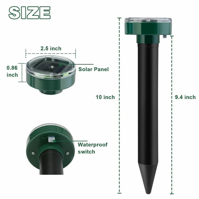 SolarPowered Ultrasonic Pest Repeller With LED Lights Mice Mole Gopher Snake Deterrent 12