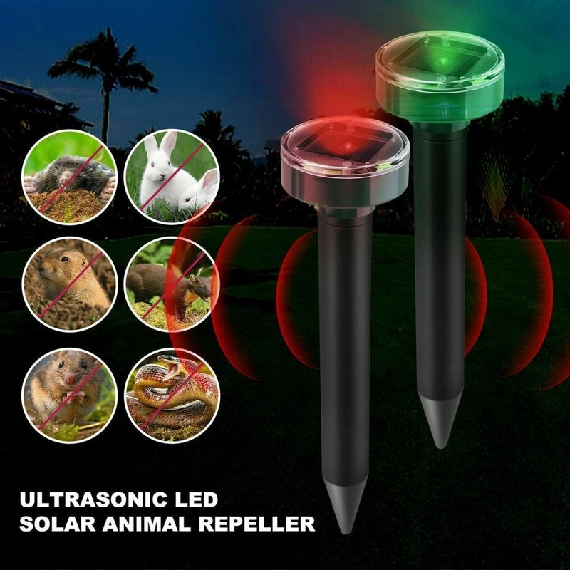 SolarPowered Ultrasonic Pest Repeller With LED Lights Mice Mole Gopher Snake Deterrent 15