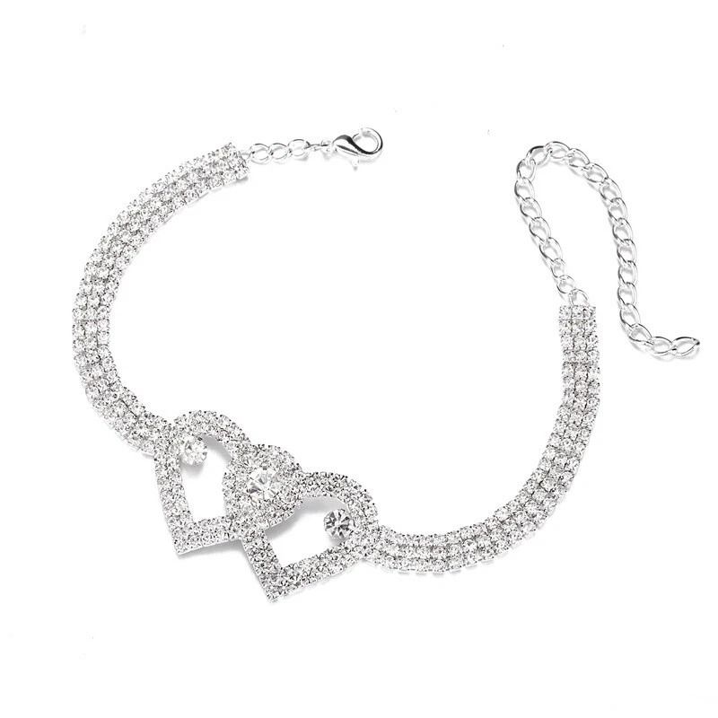 Double Heart Crystal Anklet Bracelet Love Barefoot Chain For Women 1