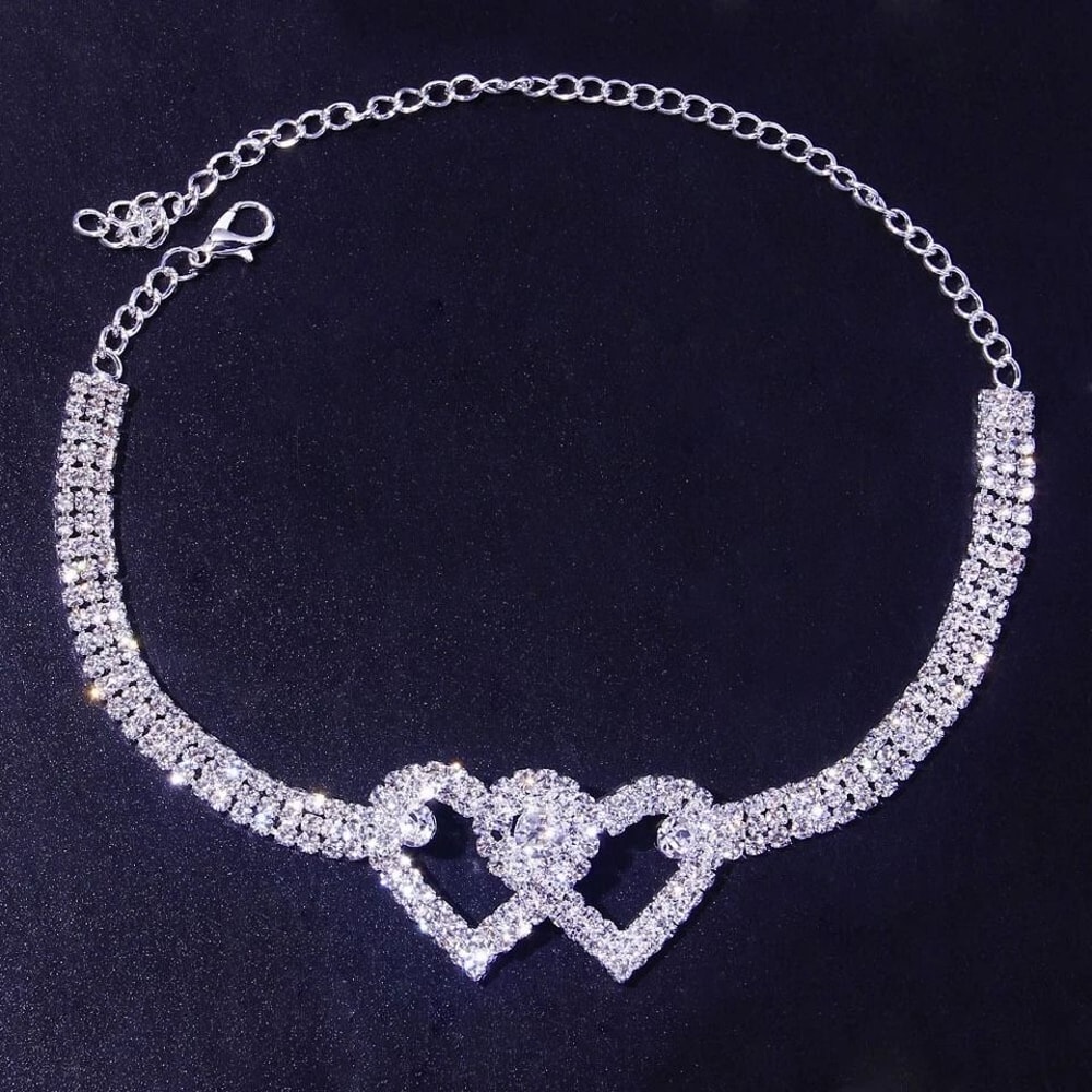 Double Heart Crystal Anklet Bracelet Love Barefoot Chain For Women 2