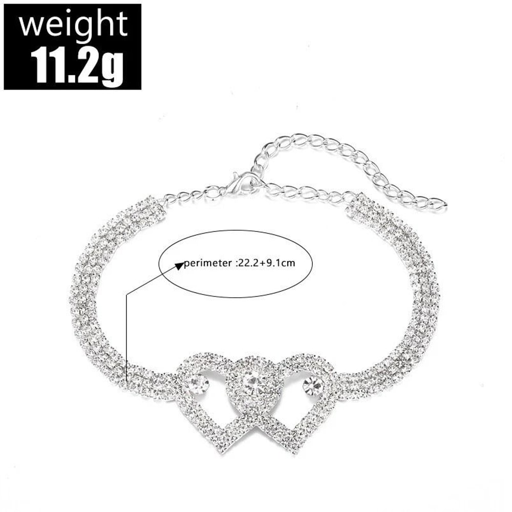 Double Heart Crystal Anklet Bracelet Love Barefoot Chain For Women 6