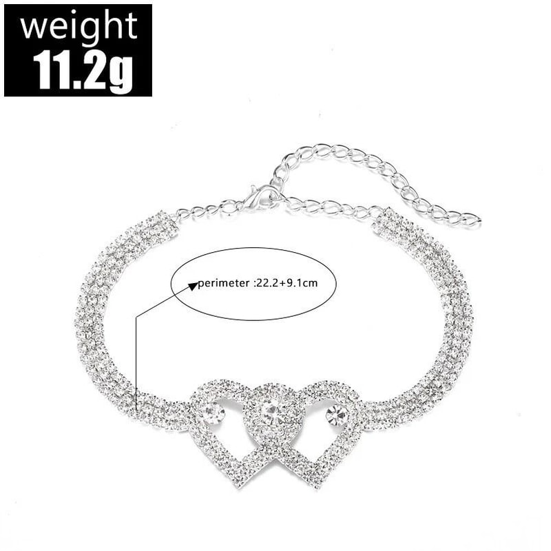 Double Heart Crystal Anklet Bracelet Love Barefoot Chain For Women 6