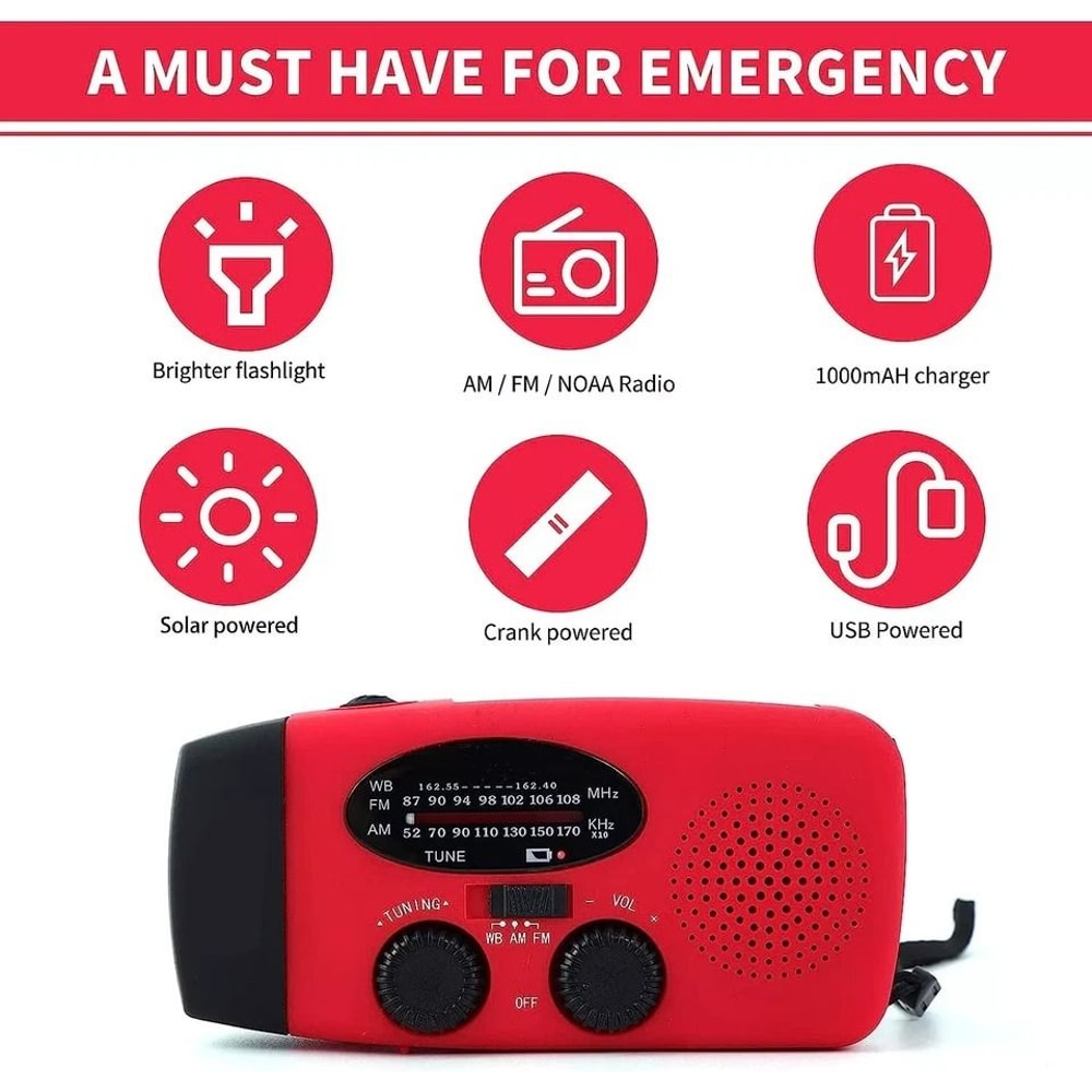 Emergency Radio Crank Solar Hand Weather Radio With Power Bank Flashlight 1