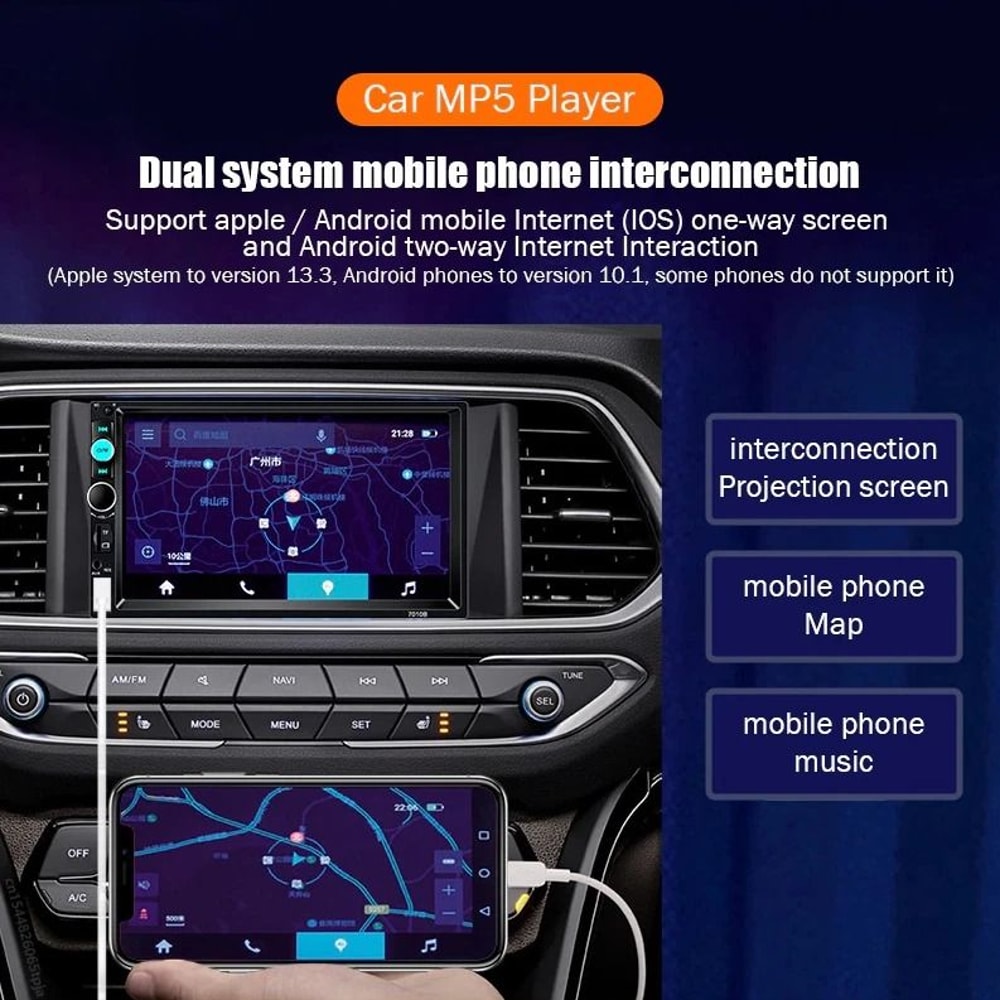 DIN Car MP Player Bluetooth Touch Screen Stereo Radio With Rear Camera HandsFree Calling 7