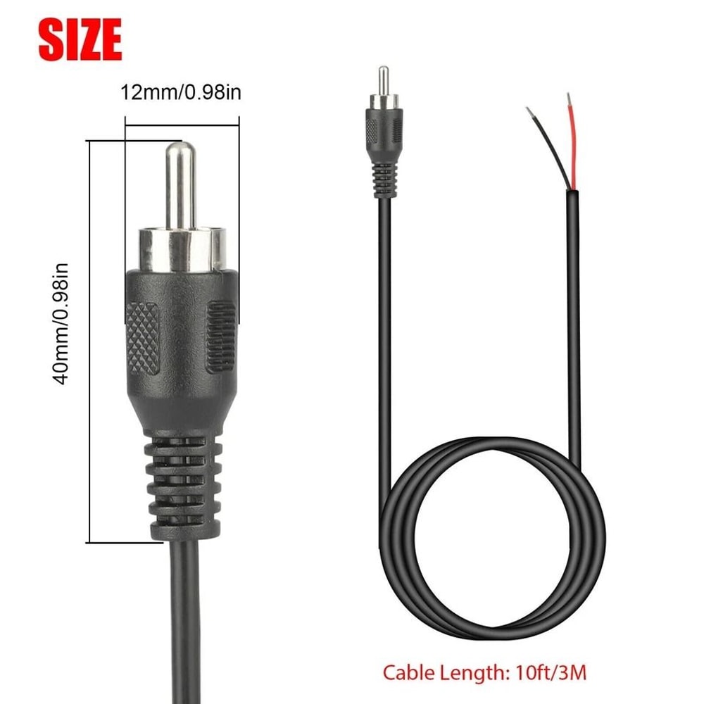 RCA Male Plug To Bare Wire Audio Speaker Subwoofer HDTV Cable Cord 21