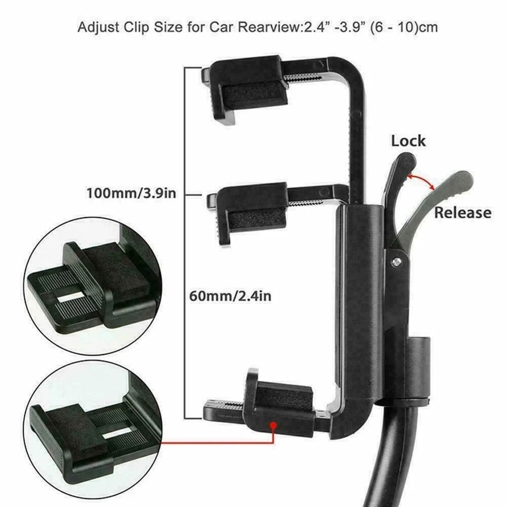 Universal Car Rearview Mirror Mount Stand Holder Cradle For Cell Phone GPS Adjustable NonSlip 3