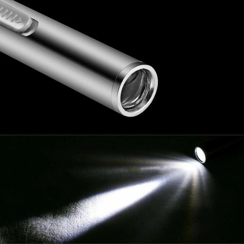 LED USB Rechargeable Mini Tactical Flashlight Stainless Steel Torch Pen Light Compact Portable 4