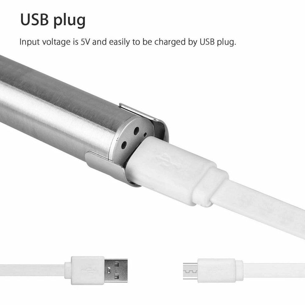 LED USB Rechargeable Mini Tactical Flashlight Stainless Steel Torch Pen Light Compact Portable 6