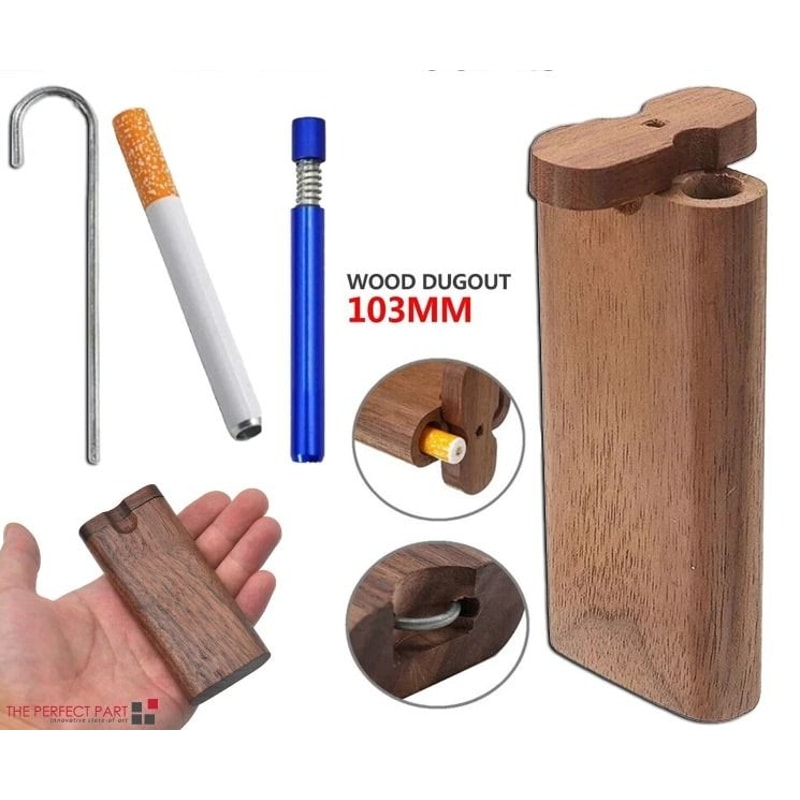 Wooden Dugout Pipe SelfCleaning One Hitter Kit Metal Bat Poker Smoking Pipe 2