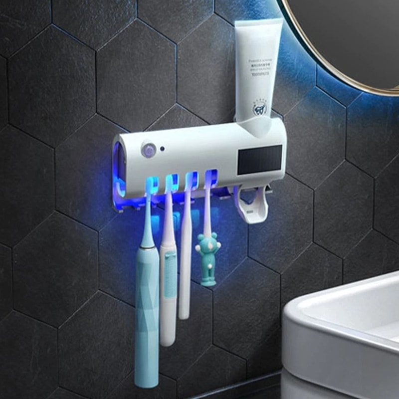 UV Toothbrush Sterilizer Automatic Toothpaste Dispenser Rechargeable FamilySized Holder 14