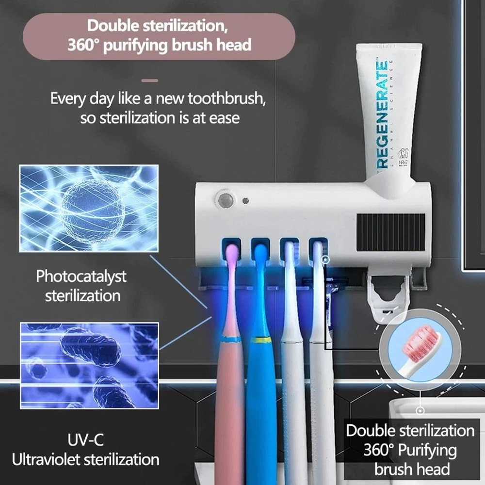 UV Toothbrush Sterilizer Automatic Toothpaste Dispenser Rechargeable FamilySized Holder 1