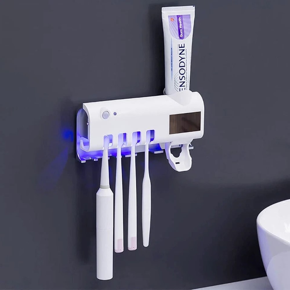 UV Toothbrush Sterilizer Automatic Toothpaste Dispenser Rechargeable FamilySized Holder 5