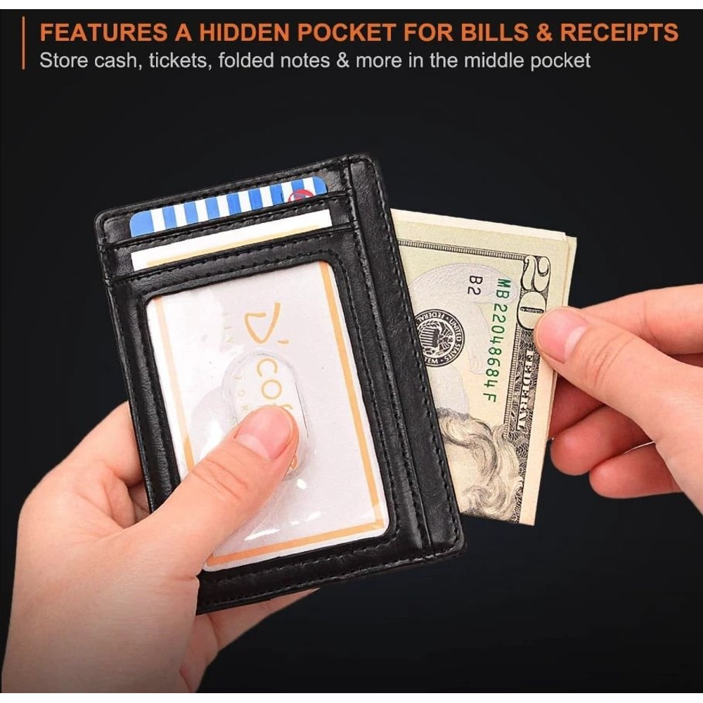 Premium Slim Leather RFID Blocking Wallet Men Minimalist Credit Card ID Holder 11