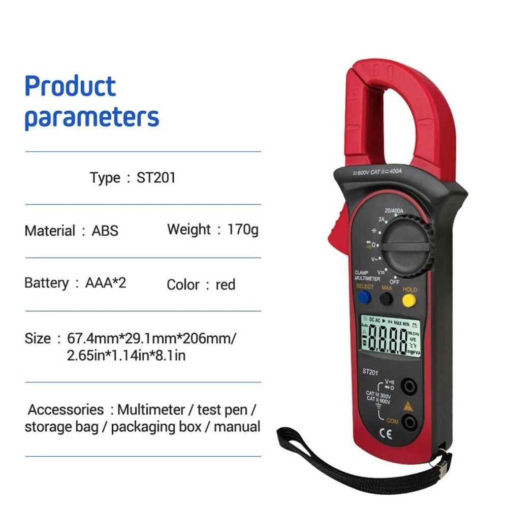 Digital Multimeter Clamp Meter AC DC Volt Ohm Amp Tester Auto Range LCD Display 9