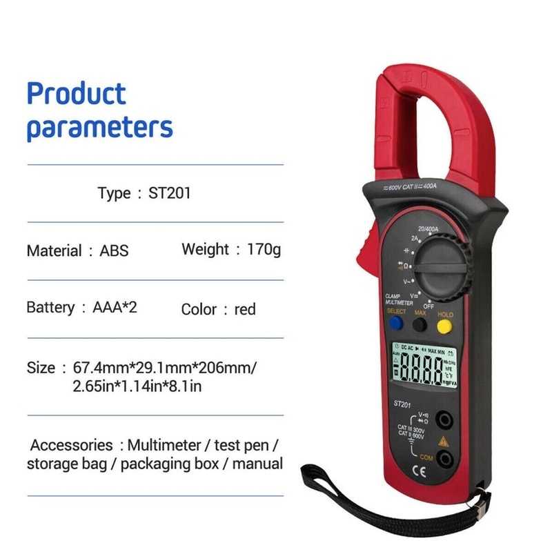 Digital Multimeter Clamp Meter AC DC Volt Ohm Amp Tester Auto Range LCD Display 9