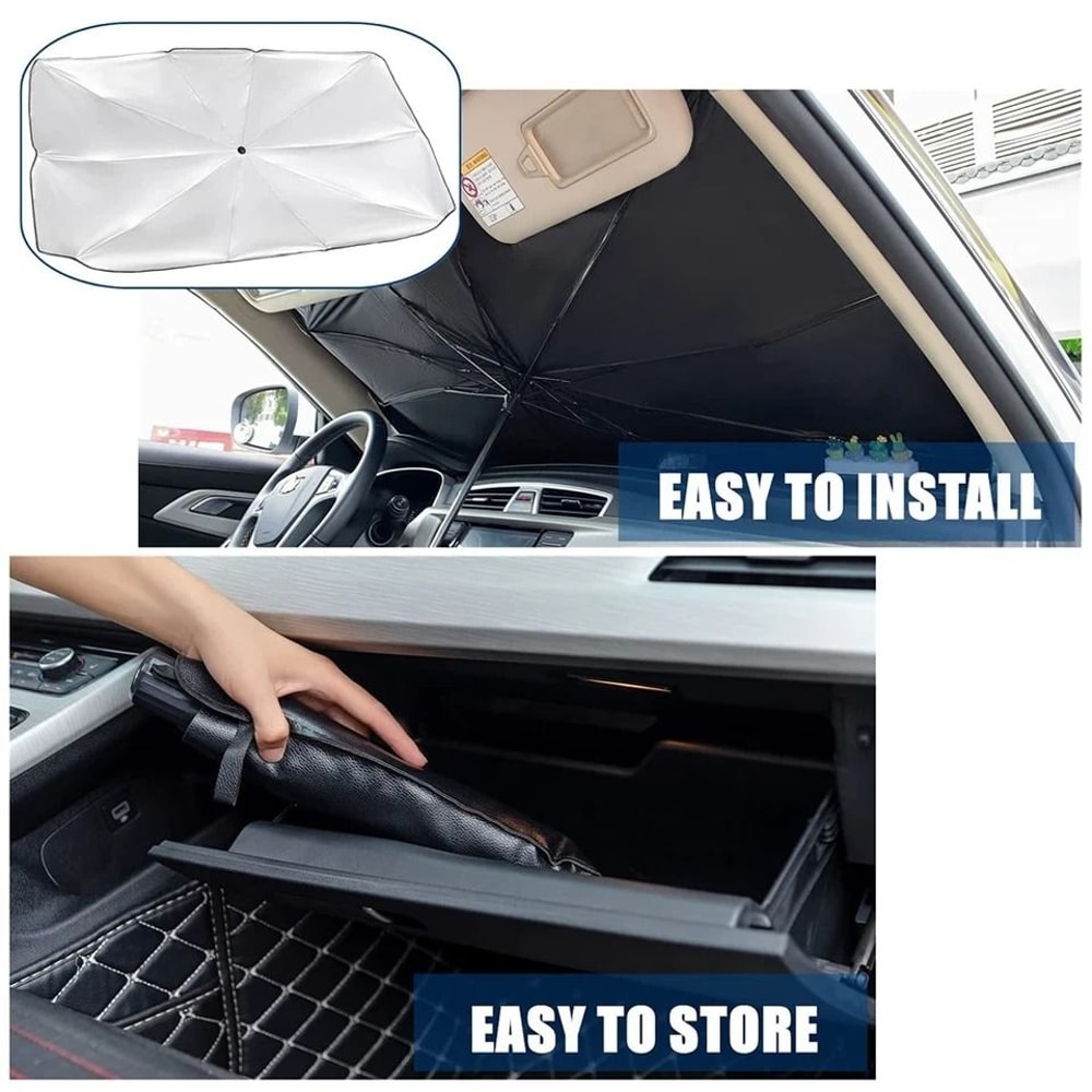 Car Windshield Sun Shade Umbrella Foldable Front Window Cover For Heat And UV Protection 16