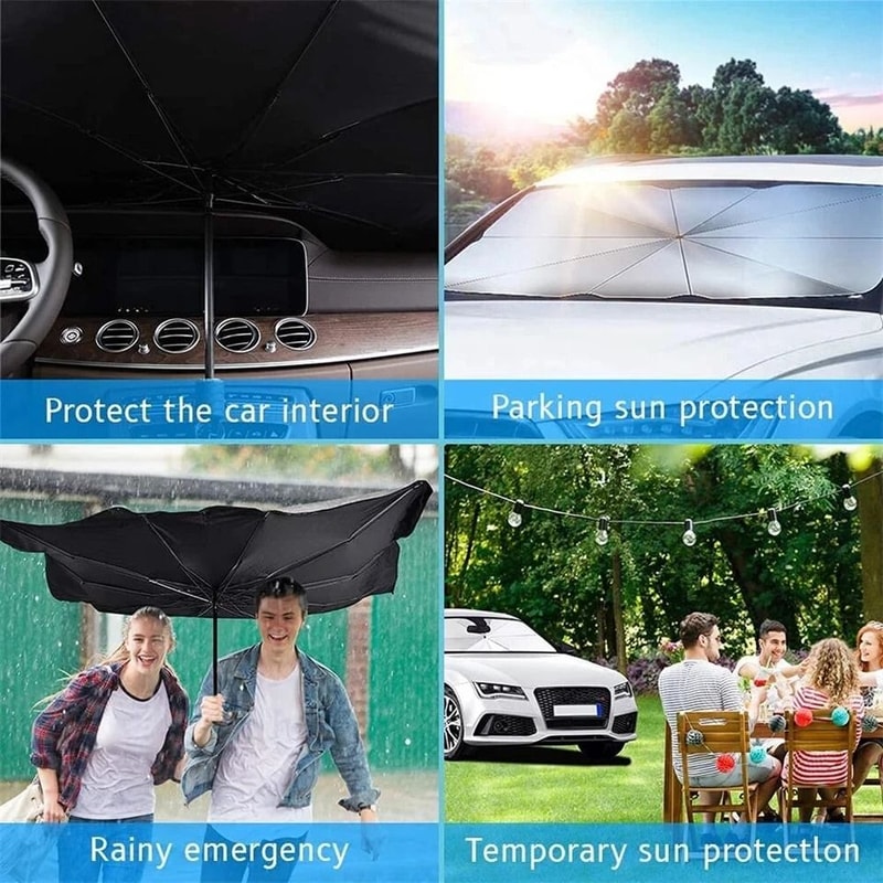 Car Windshield Sun Shade Umbrella Foldable Front Window Cover For Heat And UV Protection 17
