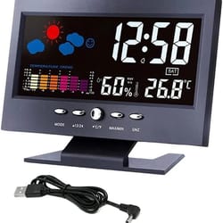 led digital alarm clock with weather forecast & hygrometer snooze, calendar, and temperature display
