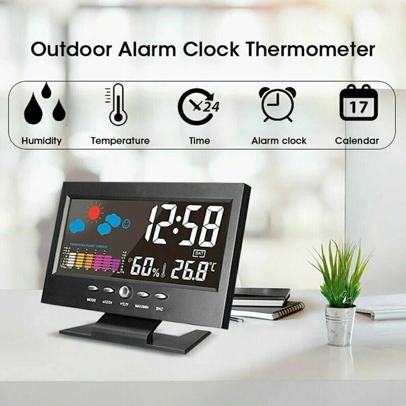 LED Digital Alarm Clock With Weather Forecast Hygrometer Snooze Calendar And Temperature Display 3