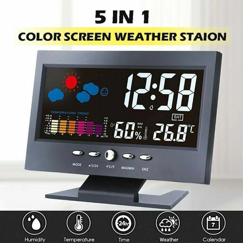 LED Digital Alarm Clock With Weather Forecast Hygrometer Snooze Calendar And Temperature Display 5
