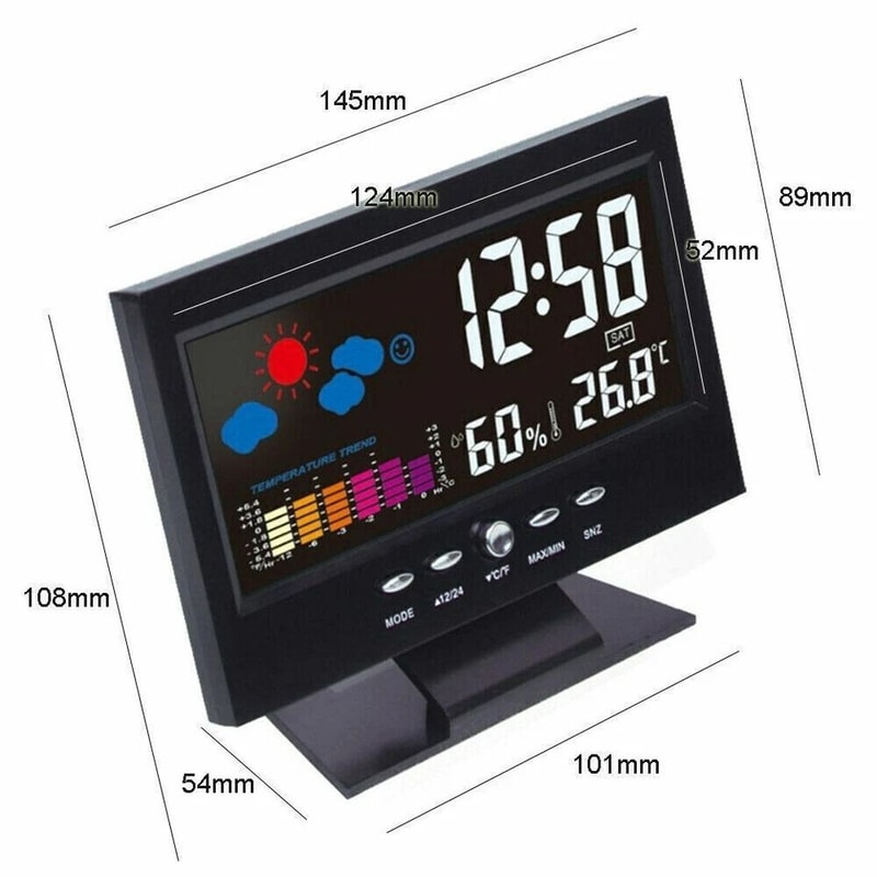 LED Digital Alarm Clock With Weather Forecast Hygrometer Snooze Calendar And Temperature Display 8