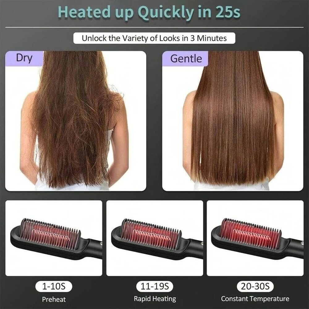 Hair Straightener Brush Electric Hot Comb With Adjustable Heat Styling Tool For Straightening And C 2