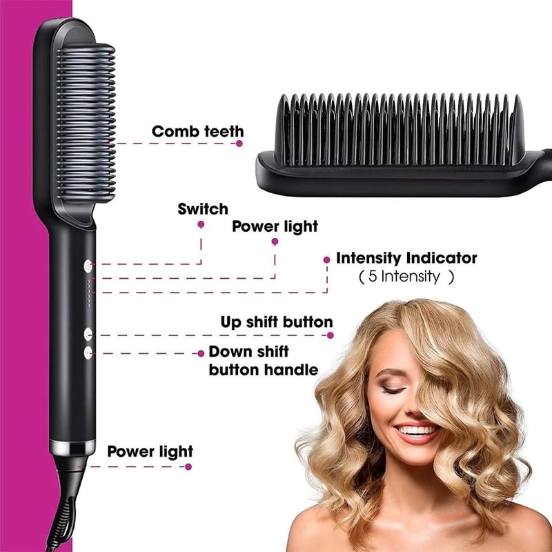 Hair Straightener Brush Electric Hot Comb With Adjustable Heat Styling Tool For Straightening And C 4