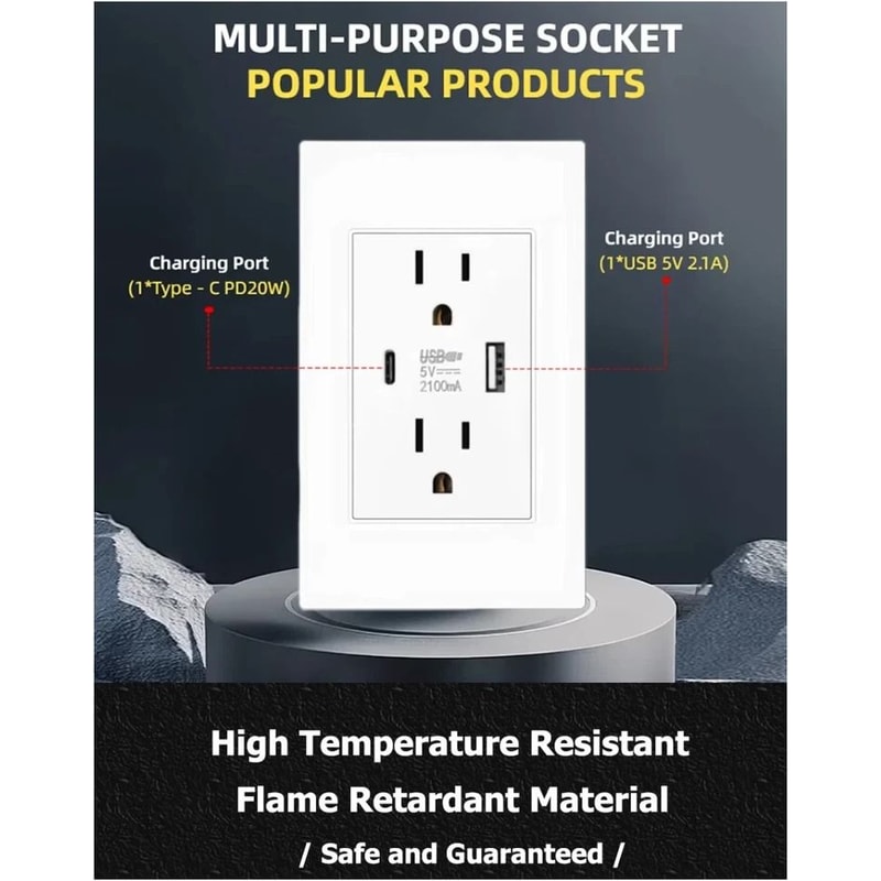 Dual Wall Outlet With USB Ports Charger AC Power Receptacle For Home Office Us 3