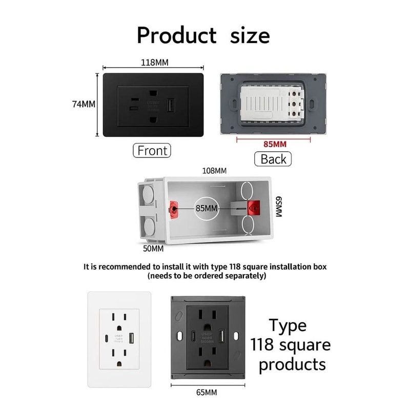 Dual Wall Outlet With USB Ports Charger AC Power Receptacle For Home Office Us 5