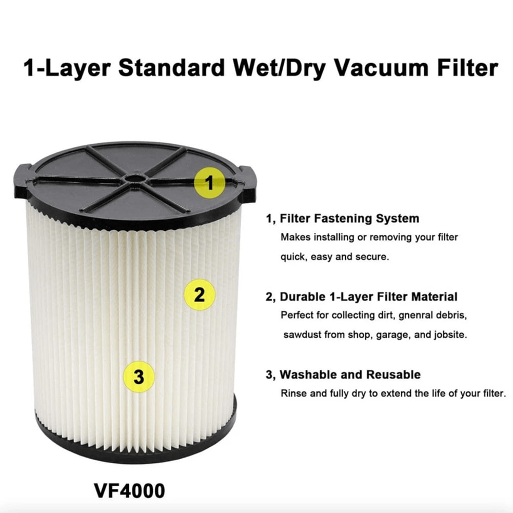 Replacement RIDGID WetDry Pleated Vacuum Filter Washable Reusable For Garage Shop Vacuums 10