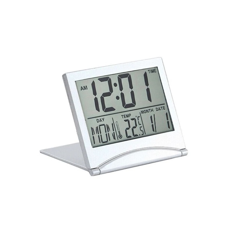 Compact Digital Travel Alarm Clock With LCD Display Temperature Foldable Portable Desk Timer 0