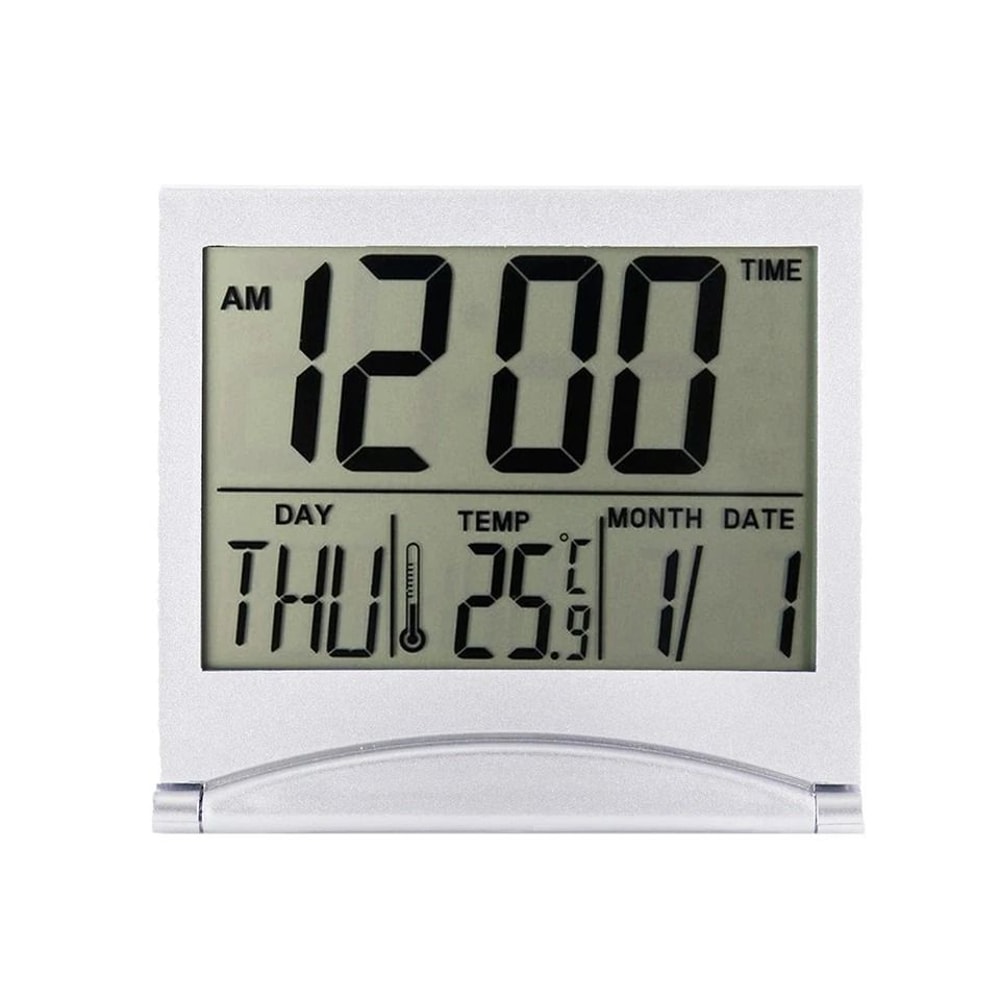 Compact Digital Travel Alarm Clock With LCD Display Temperature Foldable Portable Desk Timer 10