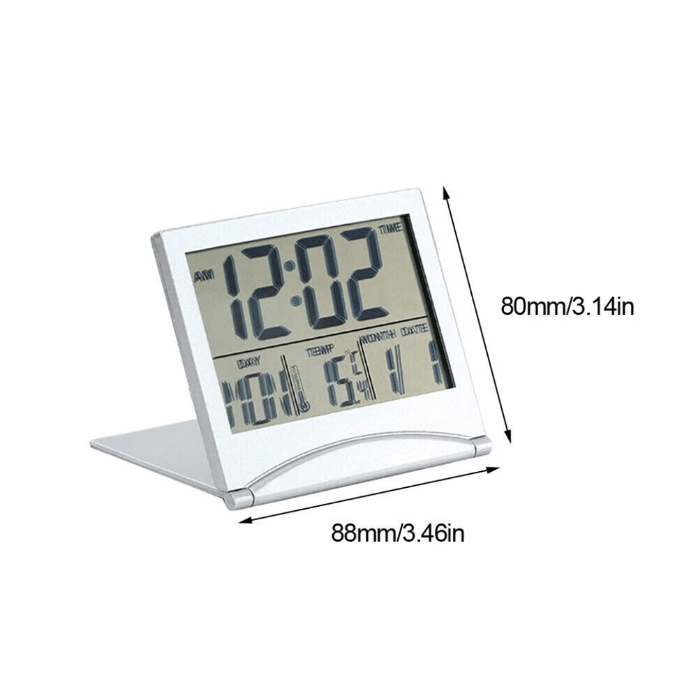 Compact Digital Travel Alarm Clock With LCD Display Temperature Foldable Portable Desk Timer 12