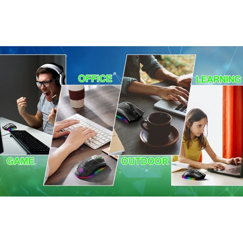 Wireless Gaming Mouse LED Backlit Rechargeable Optical Cordless PC Mouse Adjustable DPI 10