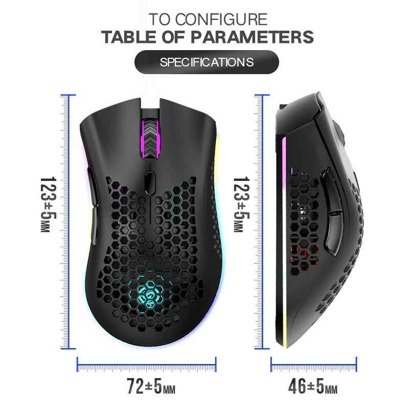 Wireless Gaming Mouse LED Backlit Rechargeable Optical Cordless PC Mouse Adjustable DPI 12