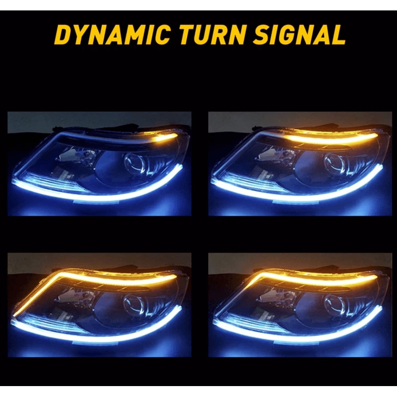 Slim Amber Sequential LED DRL Turn Signal Strips For Headlights 12